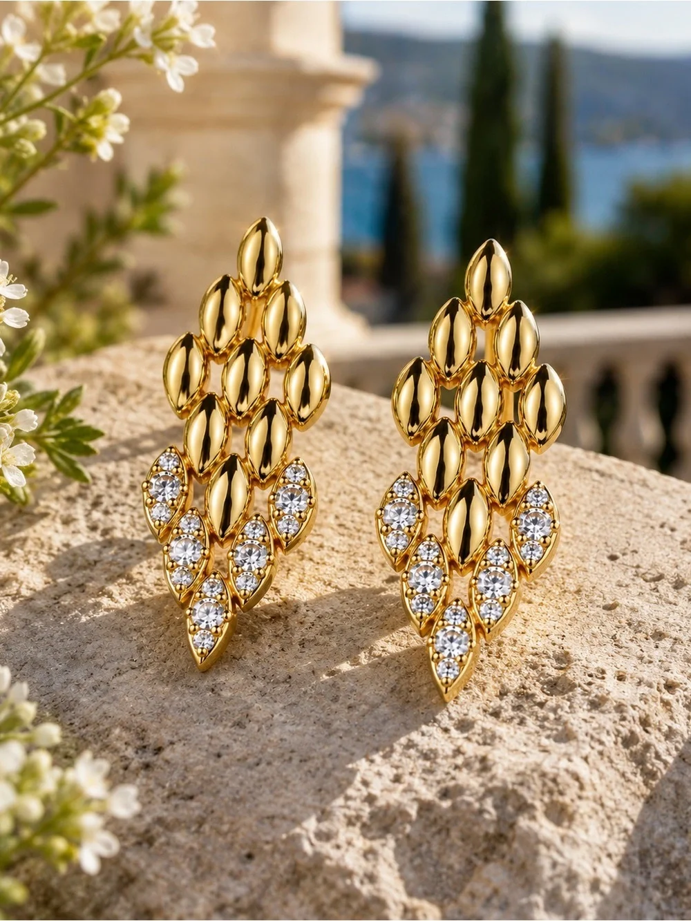 Chunky Elegant Gold Crystal Drop Earrings